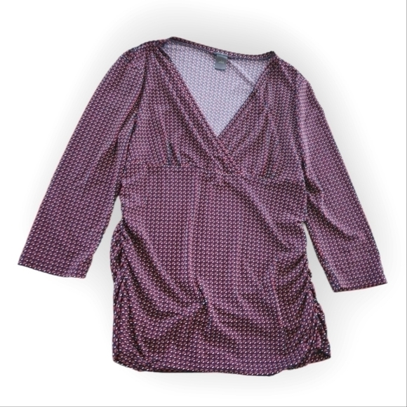 Ann Taylor V Neck Ruched Geometric Blouse Large - Picture 1 of 5